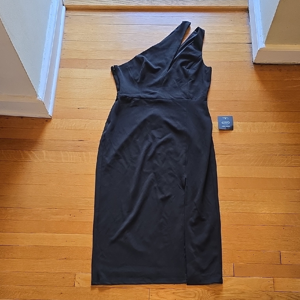 NWT, Lulus, Black Asymmetrical One-Shoulder, Stretch Midi Dress,  Women's XL